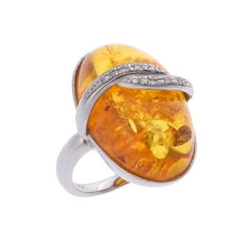 ノーブランド 琥珀リング シルバー Pt900プラチナ レディース ジュエリー 【中古】【jewelry】