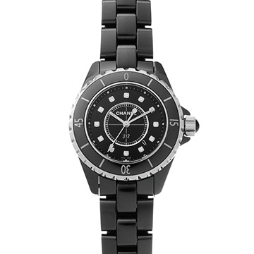 シャネル J12 33MM H1625 ブラックラッカー/ダイヤモンド レディース 時計 【中古】【wristwatch】