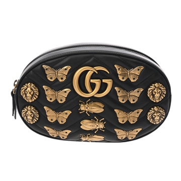 グッチ GGマーモント アニマルスタッズ ベルトバッグ ブラック 491294 レザー レディース バッグ 【中古】【bag】