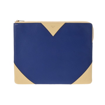 セリーヌ バイカラー ブルー/アイボリー レザー メンズ バッグ 【中古】【bag】