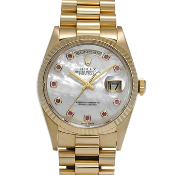 ロレックス デイデイト 18238NGR ホワイトシェル/ルビー メンズ 時計 【中古】【wristwatch】