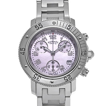 エルメス クリッパー ダイバー クロノグラフ CL2.310 ピンクシェル レディース 時計 【中古】【wristwatch】