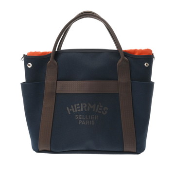 エルメス サックドパンサージュ グルーム ネイビー トワルシェブロン/ブライドルレザー ユニセックス バッグ 【中古】【bag】