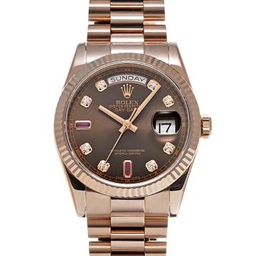 ロレックス デイデイト 36 118235FA チョコレート/ダイヤモンド/ルビー メンズ 時計 【中古】【wristwatch】