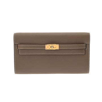エルメス ケリーウォレット ロングトゥーゴー  エトゥープ/ゴールド金具 ヴォーエプソン レディース 財布 【中古】【purse】