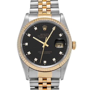 ロレックス デイトジャスト 16233G ブラック/ダイヤモンド メンズ 時計 【中古】【wristwatch】