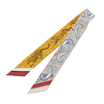 エルメス ツイリー GUEPARDS BANDANA イエロー/ブルー系 シルク100％ レディース 【未使用】【other】