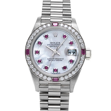 ロレックス デイトジャスト 69069 ホワイトシェル/ピンクサファイア レディース 時計 【中古】【wristwatch】