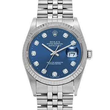 ロレックス デイトジャスト 16234G ブルー/ダイヤモンド メンズ 時計 【中古】【wristwatch】