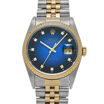 ロレックス デイトジャスト 16233G ブルー・グラデーション/ダイヤモンド メンズ 時計 【中古】【wristwatch】