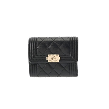 シャネル スモールウォレット ブラック A81996 キャビアスキン レディース 財布 【中古】【purse】