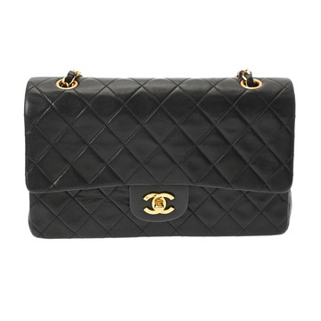 シャネル Wフラップチェーンショルダー 25cm ブラック A01112 ラムスキン レディース バッグ 【中古】【bag】