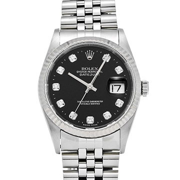ロレックス デイトジャスト 16234G ブラック/ダイヤモンド メンズ 時計 【中古】【wristwatch】