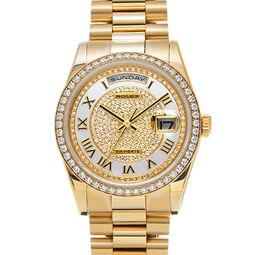 ロレックス デイデイト 118348 ダイヤモンド/ホワイトシェル メンズ 時計 【中古】【wristwatch】