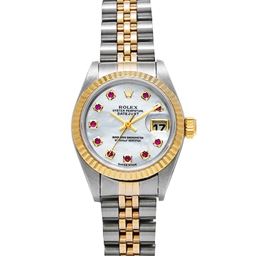ロレックス デイトジャスト 79173NGR ホワイトシェル/ルビー レディース 時計 【中古】【wristwatch】