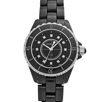 シャネル J12 33MM H1625 ブラックラッカー/ダイヤモンド レディース 時計 【中古】【wristwatch】
