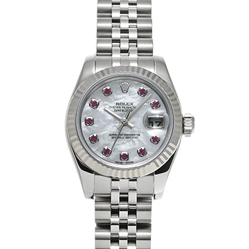 ロレックス デイトジャスト 179174NGR ホワイトシェル/ルビー レディース 時計 【中古】【wristwatch】