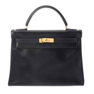 エルメス ケリー 32 内縫い 2WAY ネイビー ボックスカーフ レディース バッグ 【中古】【bag】