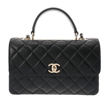 シャネル ラージトップハンドル フラップバッグ トレンディCC 黒 A69923 ラムスキン レディース バッグ 【中古】【bag】