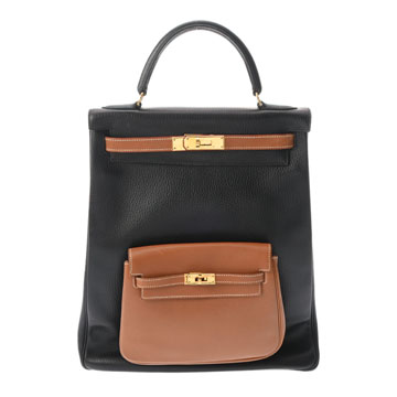 エルメス バックパック ブラック/ゴールド アルデンヌ/クシュベル メンズ バッグ 【中古】【bag】