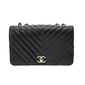 シャネル Vステッチ チェーンショルダー ブラック カーフ レディース バッグ 【中古】【bag】