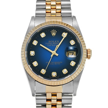 ロレックス デイトジャスト 16233G ブルー・グラデーション/ダイヤモンド メンズ 時計 【中古】【wristwatch】