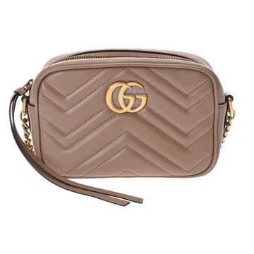 グッチ GGマーモント ミニバッグ ピンクベージュ 448065 キルティング シェブロンレザー レディース バッグ 【中古】【bag】