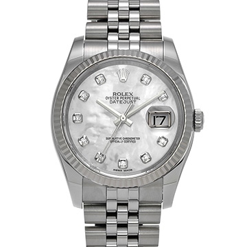 ロレックス デイトジャスト 116234NG ホワイトシェル/ダイヤモンド メンズ 時計 【中古】【wristwatch】