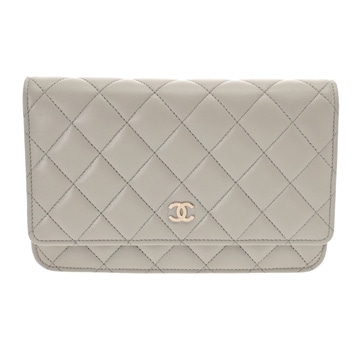 シャネル マトラッセ クラシック チェーンウォレット ライトグレー AP0250 ラムスキン レディース バッグ 【中古】【bag】