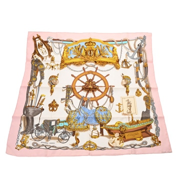 エルメス カレ90 MUSEE ホワイト/ピンク シルク100％ レディース 【中古】【other】
