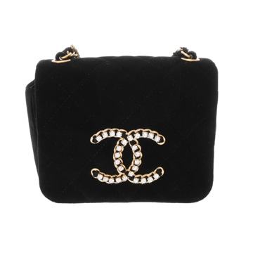 シャネル マトラッセ ミニ フラップバッグ  ブラック ベロア レディース バッグ 【中古】【bag】