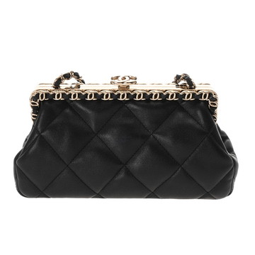 シャネル マトラッセ がま口 チェーンショルダー ブラック ラムスキン レディース バッグ 【中古】【bag】