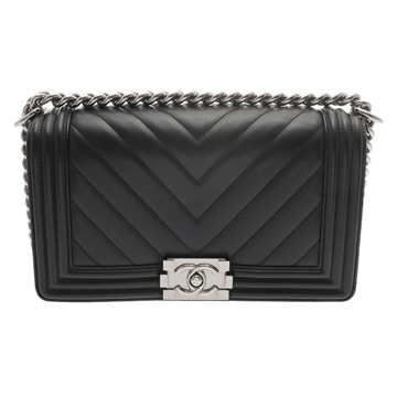 シャネル ボーイシャネル チェーンショルダー 25cm Vステッチ  ブラック A67086 ラムスキン レディース バッグ 【中古】【bag】