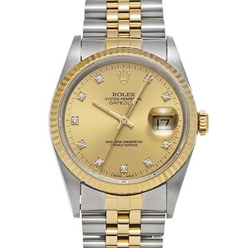 ロレックス デイトジャスト 16233G シャンパン/ダイヤモンド メンズ 時計 【中古】【wristwatch】