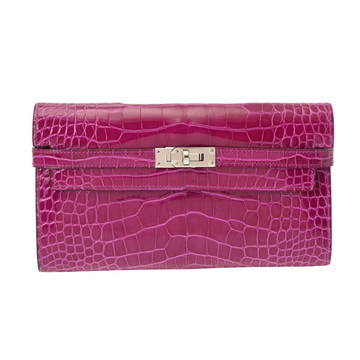 エルメス ケリーウォレット ロング ローズシェヘラザード アリゲーターリセ レディース 財布 【中古】【purse】
