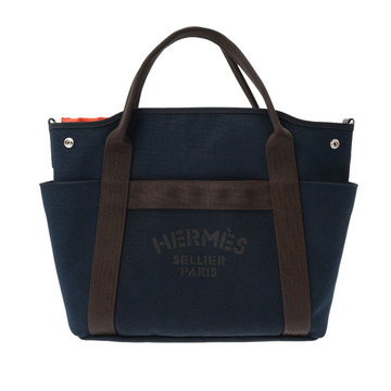 エルメス サックドパンサージュ グルーム ネイビー トワルシェブロン/ブライドルレザー ユニセックス バッグ 【中古】【bag】