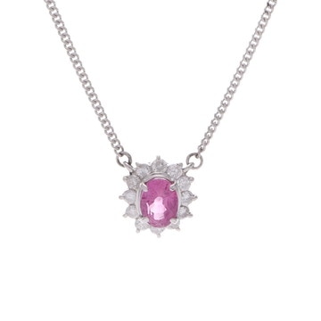 ノーブランド ピンクサファイア ネックレス シルバー Pt850プラチナ レディース ジュエリー 【中古】【jewelry】