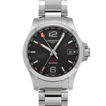 ロンジン コンクエスト V.H.P. GMT L3.718.4.56.6 ブラック メンズ 時計 【中古】【wristwatch】