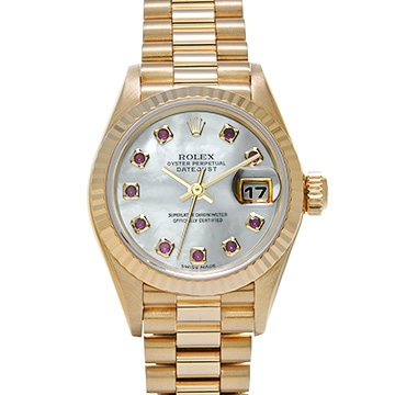 ロレックス レディ デイトジャスト 79178NGR ホワイトシェル/ルビー レディース 時計 【中古】【wristwatch】