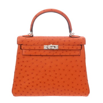 エルメス ケリー 25 外縫い オレンジ オーストリッチ レディース バッグ 【中古】【bag】