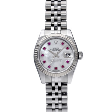 ロレックス デイトジャスト 179174NGR ホワイトシェル/ルビー レディース 時計 【中古】【wristwatch】