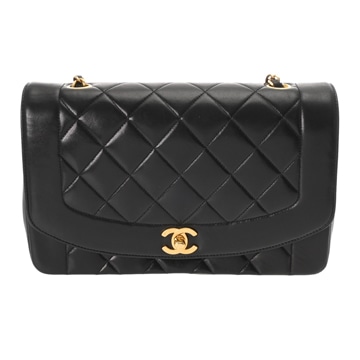 シャネル チェーンショルダー 25cm ダイアナ ブラック A01165 ラムスキン レディース バッグ 【中古】【bag】