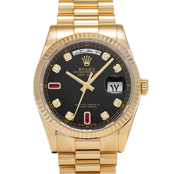 ロレックス デイデイト アラビア語表記 118238 ブラック/ダイヤモンド/ルビー メンズ 時計 【中古】【wristwatch】