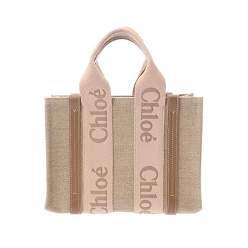 クロエ WOODY スモールトートバッグ ブラッシーベージュ CHC23AS397L1726Y リネンキャンバス/カーフ レディース バッグ 【中古】【bag】