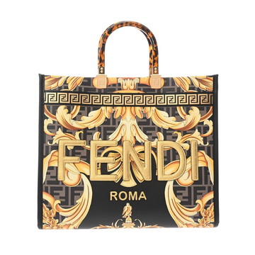 フェンディ ズッカ柄 【FENDI×VERSACE】フェンダーチェ サンシャイン ミディアム ブラウン/ブラック 8BH386 AJTY228 12085 PVC/カーフレザー レディース バッグ 【中古】【bag】