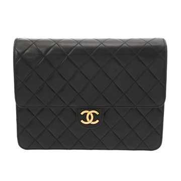 シャネル マトラッセ プッシュロックチェーンショルダー ブラック ラムスキン レディース バッグ 【中古】【bag】