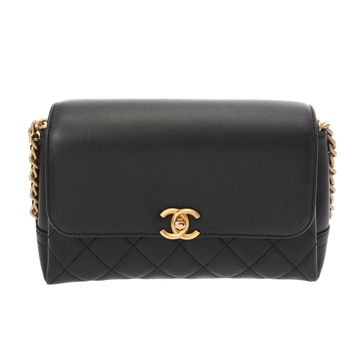 シャネル マトラッセ チェーンショルダー ブラック カーフスキン レディース バッグ 【中古】【bag】