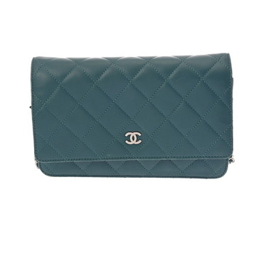 シャネル マトラッセ チェーンウォレット ブルーグリーン A33814 ラムスキン レディース バッグ 【中古】【bag】