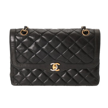 シャネル パリ限定 チェーンショルダー ブラック ラムスキン レディース バッグ 【中古】【bag】