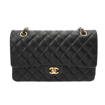 シャネル マトラッセ WフラップWチェーンショルダー 25 ブラック A01112 ラムスキン レディース バッグ 【中古】【bag】